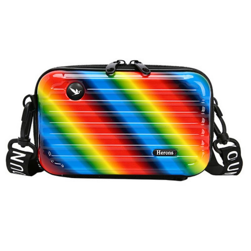 Herons Printed Sling Bag for Women with Detachable Shoulder Strap | Cosmetic Box for Girls | Ladies Cross Body Shoulder Bag | Mini Suitcase Sling Box Bag - (Rainbow) - 18X11X6 CM (B0CLDS3DD1) Amazon Price History, Amazon Price Tracker