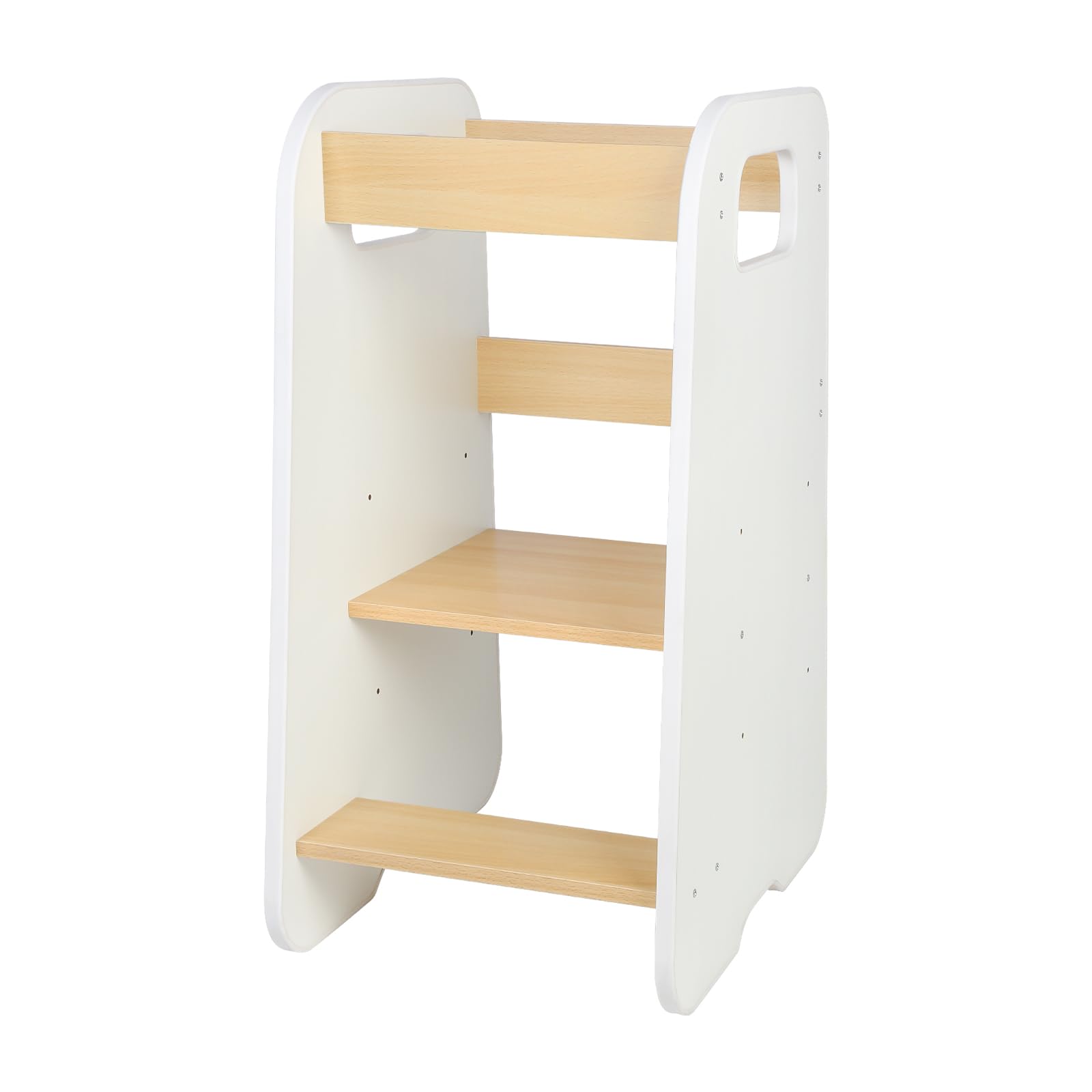 Lernturm aus Holz, höhenverstellbar – Beobachtungsturm für Kinder mit rutschfesten Streifen – Montessori Hocker für Kinder Baby ab Ständer – 90 x 42 x 40 cm, Weiß