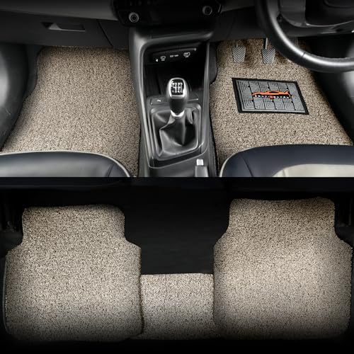 Image of CONTINENTAL ''Duramat Curly'' Universal Noodles Car Mats - Premium Waterproof PVC Cushions Car Floor Mats for All Cars with Anti-Slip Design (Set of 5, Brown & Beige)
