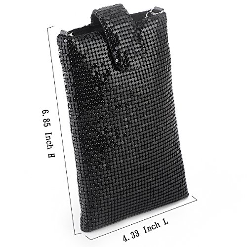 Metal Mesh Small Shoulder Bag Cell Phone Purse Wallet For Women Evening Handbags Clutch Purses In Black #TOP1