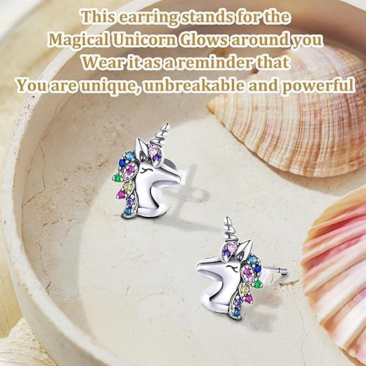 Unicorn Earrings,925 Sterling Silver Earrings,Hypoallergenic Flat Back Stud Earrings,Gifts for Girls Daughter Granddaughter Sister,Graduation Valentines Christmas Birthday Gifts2