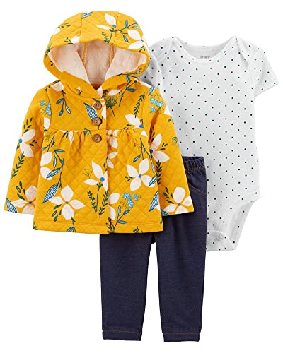 Image of Carter's Baby Girls' Cardigan Sets (Quilted Yellow Floral, 3 Months)