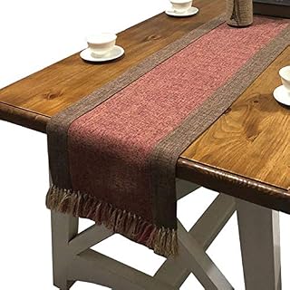 PHNAM Red Table Runner with Tassels Linen Cotton Coffee Dining Table Cloth Runners