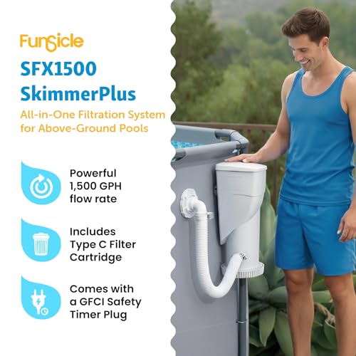 Image of Funsicle SkimmerPlus 1,500 GPH 2-in-1 Filter Pump and Skimmer System for Above Ground Swimming Pools - Pool Cleaning and Maintenance