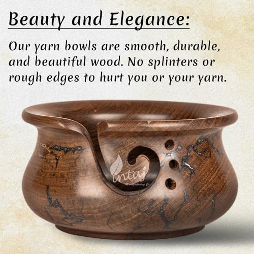 Image of INTAJ Wooden Yarn Bowl for Knitting and Crochet, 7 Inch No-Snag Holder