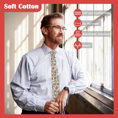Image of Mantieqingway Men Skinny Tie Cotton Floral Necktie for Wedding Groomsmen Tie