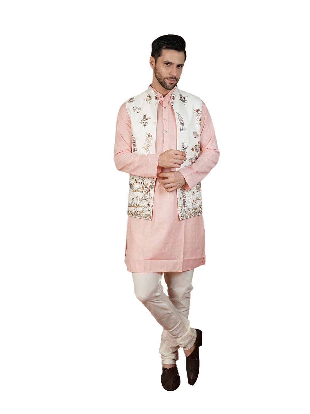 wintage Men's Rayon Emrbroidery White Waistcoat-picture-29