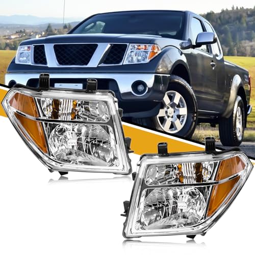 Headlight Assembly Compatible with Nissan 2005-2008 Frontier / 2005-2007 Pathfinder Halogen Headlamp Replacements Pair Set for 26060EA525 26010EA525 w/o Bulb Clear Housing Yellow Corner