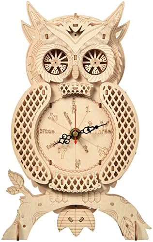 eaclqins 3D Wooden Puzzle Owl Clock Model Kit, Desk Clock Home Decor, Mechanical Model Building Kit for Adults, Birthday for Adults and Teens(Owl Clock)