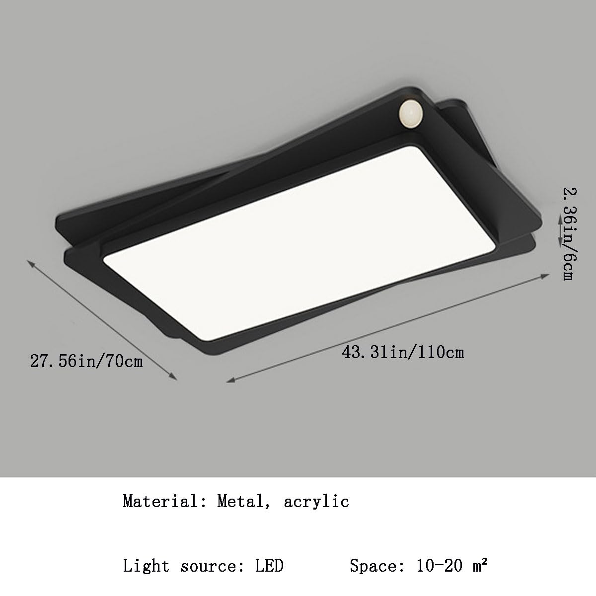 Włoska minimalistyczna lampa sufitowa do salonu, metal i akryl, płaskie oświetlenie, czarne, prostokątne lampy sufitowe, odpowiednie do sypialni głównej i gabinetu