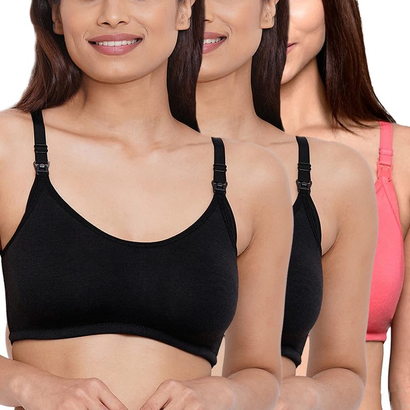 Image of Inner Sense Organic Cotton Bamboo Nursing Bra for Women I Non Padded Feeding Bra with Keyhole Back Design I Wire Free Maternity Innerwear with Full Coverage