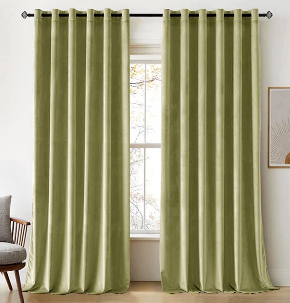 Woaboy Velvet Curtains 90 Drop Sage Green Curtain for Living Room Thermal Blackout for Bedroom Luxury Eyelet Drapes Soft Window Treatment Insulated Soundproof & Room Darkening W 90 x L 90 2 Panels โ image 1