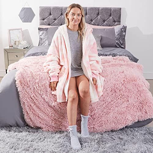 Dreamscene Tie Dye Oversized Hoodie Zip Up Womens Sherpa Fleece Wearable Blanket Giant Sweatshirt