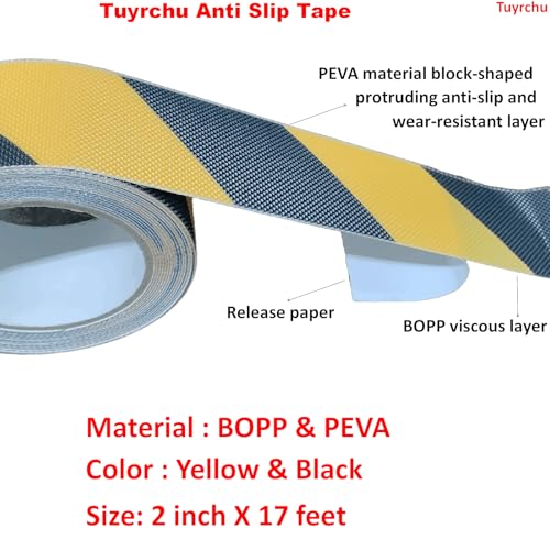 Image of Anti Slip Tape 2 Inch Wide, Waterproof Grip Adhesive Heavy Duty High Traction Friction for Indoor /Outdoor Steps (17 Ft /Yellow-Black).