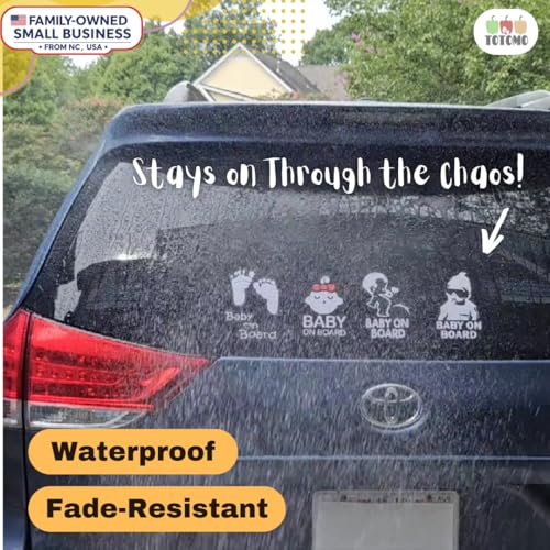Image of TOTOMO Baby on Board Sticker for Car - Window Decal, Bumper Sign for New Parents, Durable Waterproof Safety Warning Sign for SUV Truck Minivan - Carlos, 2 Pack