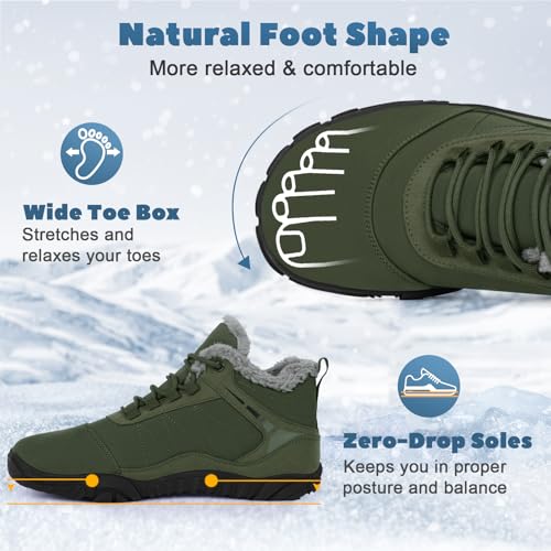 Image of Hike Winter Footwear Barefoot Boots Mens Womens, Waterproof Winter Snow Boots, Warm Ankle Booties, Wide Toe Barefoot Hiking Boots, Non-Slip Zero Drop Sole Hike Shoes for Hiking Walking Outdoor