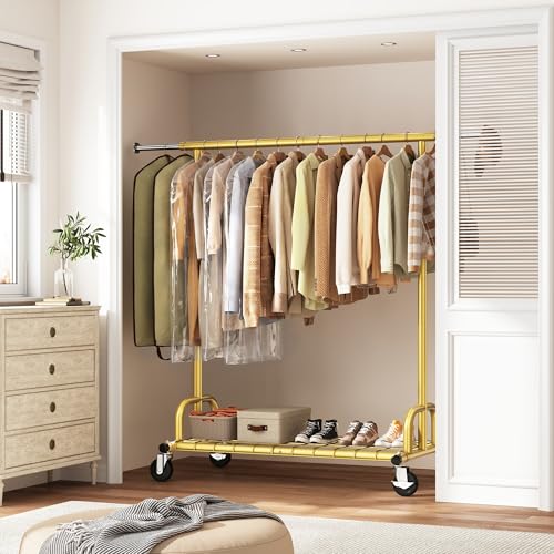 Image of Raybee Gold Clothing Rack, 530LBS Heavy Duty, Space-Saving Storage