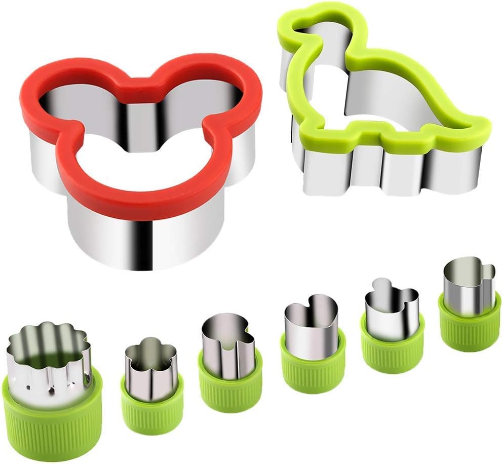 Daaseefee 8 Piece Stainless Steel Sandwiches Cutter, Mickey Mouse & Dinosaur Cookie Cutter, Food Grade Stainless Steel Biscuit Mold Cookie Cutter for Kids Suitable for Cakes and Cookie