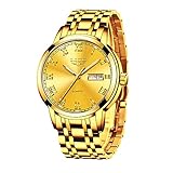 LIGE Montre Homme, Montres Bracelet Analogique à Quartz, Acier Inoxydable Etanche 3ATM, Fonction Calendrier, Aiguilles Lumineuses Affichage, Assortissement Classique Business Décontracté,Or