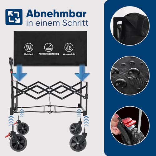 SUNULA Bollerwagen Faltbar Klein 80L 100KG, Faltbarer Bollerwagen Klappbarer Handwagen mit Halbiertem Eigengewicht, Bollerwagen Geländegängig mit Bremsen, Schwarz – Bild 4