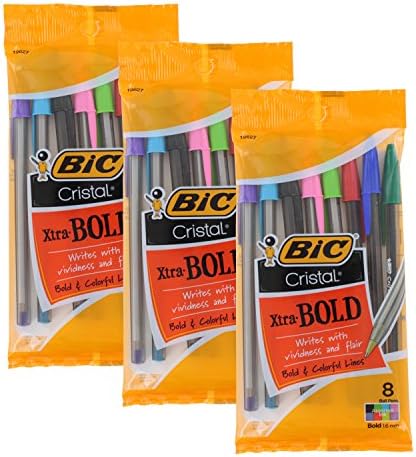 Bic Cristal Xtra Bold Stick Ballpoint Pens, 1.6mm, Bold Point, Assorted Colors, Pack of 24