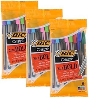 Bic Cristal Xtra Bold Stick Ballpoint Pens, 1.6mm, Bold Point, Assorted Colors, Pack of 24