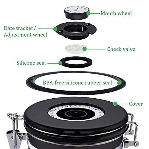 Foto von JOYBOY 1.8L Kaffeedose Luftdicht,Kaffeebohnen Behälter mit Datumsanzeige und Messlöffel für Kaffeepulver Tee Nüsse Kakao Aufbewahrung(Schwarz)