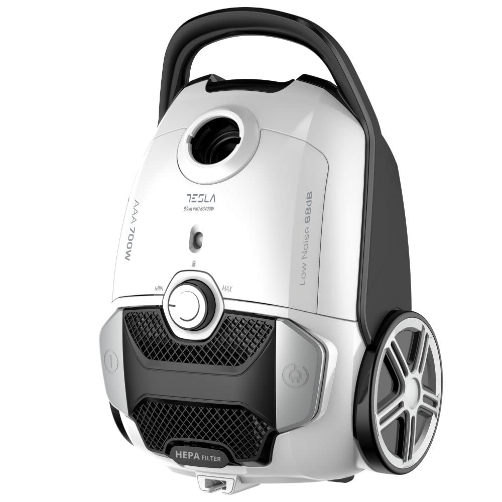 TESLA Aspirador BG400W con Bolsa, 700W, Depósito 3L, Filtro HEPA Lavable, Radio de Trabajo de 10m, Blanco