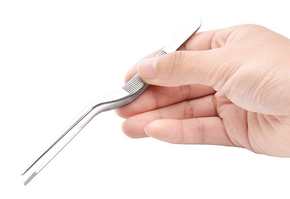 NJ Culinary Chef Tweezer 6.3 Inches, Food Placement Tweezer, tweezer Design Styling Stainless Steel Bayonet Forceps Precision Tongs with Offset Fine Tip - 1 Pc. 2