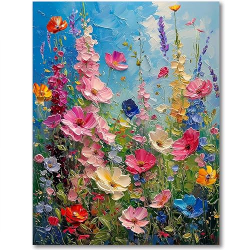 Image of Wildflower Stamped Cross Stitch Kits for Adults - Flower Embroidery Kits for Beginners Adults,11 CT Patterns Dimensions Counted Cross Stitch Kits for Adults Arts Craft 12x16 inch
