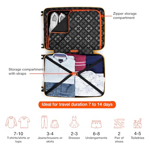 Image of Nasher Miles Cairo Hard-Sided Polypropylene Check-in Luggage 24 inch | 65cm | 8 Wheels Medium Trolley Bag for Travel | Suitcase (Navy Blue & Yellow)