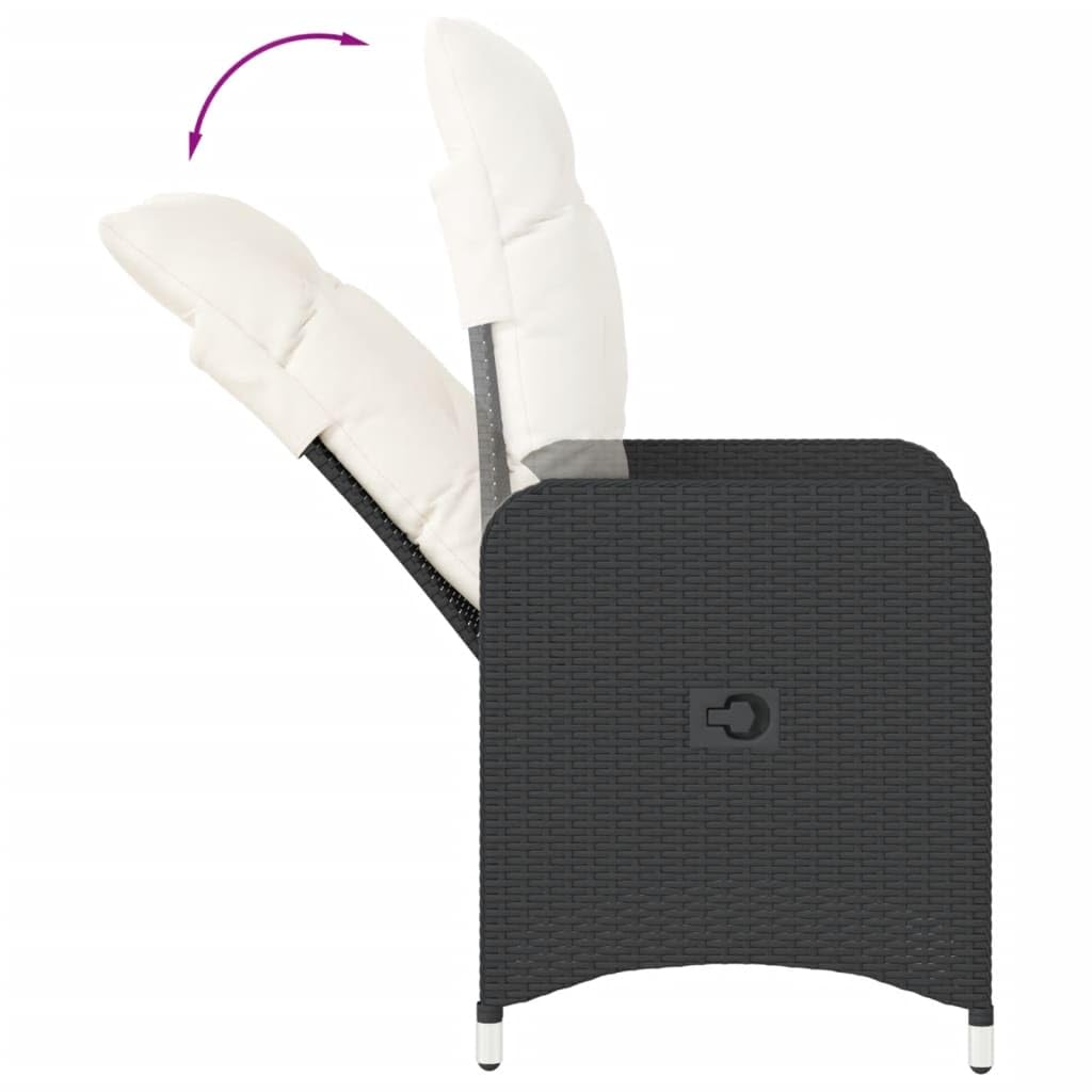 Poltrone reclinabili da giardino cuscini 2 pz rattan sintetico nero sedie da esterno resistente alle intemperie, poltrone per terrazze, mobili da giardino nero senza poggiapiedi