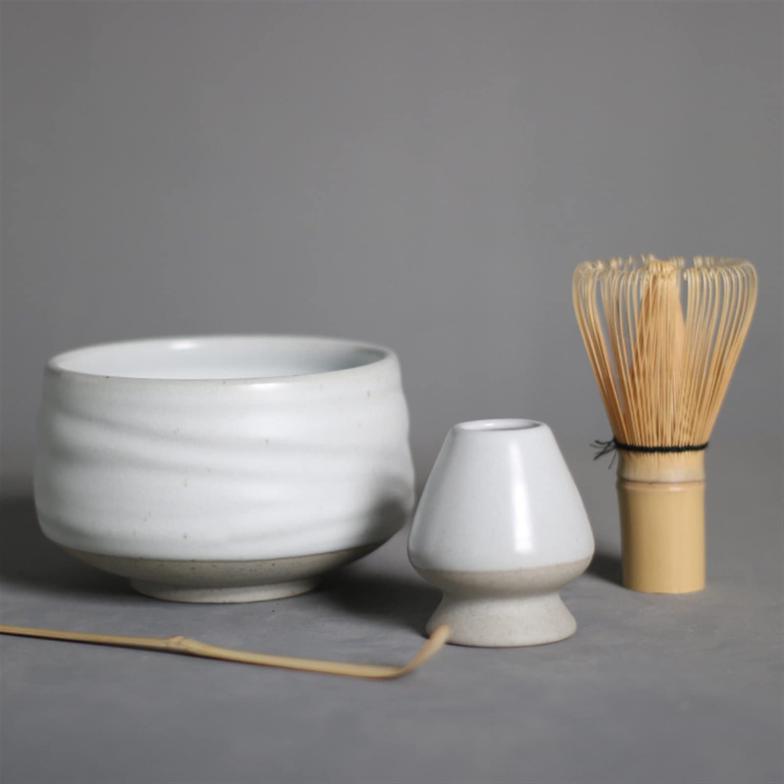 Japonés Set Te Matcha Kit, Batidor Matcha, Cuenco Matcha, Soporte for Batidor Matcha, Tamiz De Matcha, Cuchara, Hecho A Mano Te Matcha Kit (Size : White-A-Set of 4)