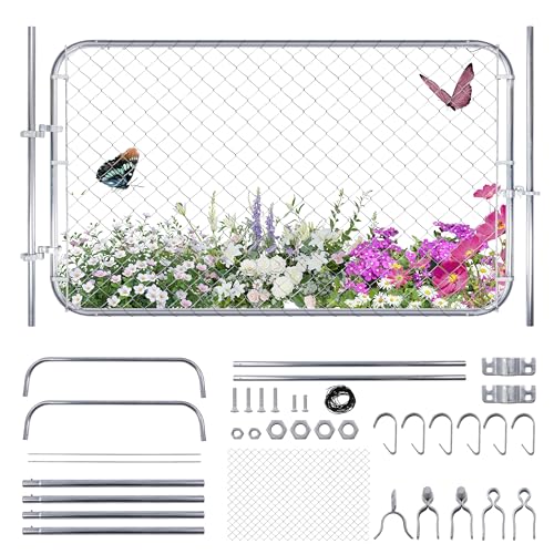 Goldshire 48 x 72 in Chain Link Fence Gate with Post Adjustable Galvanized Chain Link Fence Panel Fits 2-6 ft W x 7 ft H Garden Fence Gate Opening for Farm Yard Garden