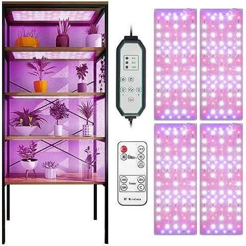 Grow Light, 40W Ultra-Thin LED Grow Lights for Indoor Plants Full Spectrum, 4/8/12H Timer Plant Light Panel, 304 LEDs Under Cabinet Plant Growing Lamp Strip Panel for Seedlings, Veg, Flowers (4pcs) Cover