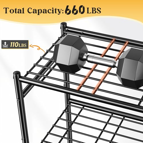 Image of DurayLoly Storage Shelves-6 Tier Metal Shelving Unit with Hooks,Heavy Duty Garage Shelving with Leveling Feet,High Standing Shelf Organizer for Kitchen Pantry Bathroom Dorm,17.7 inchWx11.8 inchD x72.2 inchH,Black