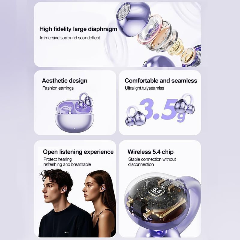 Soinf Women's Wireless Earphones, Designed with Crystal Butterfly Earrings and Open Bluetooth Noise Cancelling Earphones for Running, Suitable for Work, Fitness, Daily wear, and Gifts (Skin Tone)