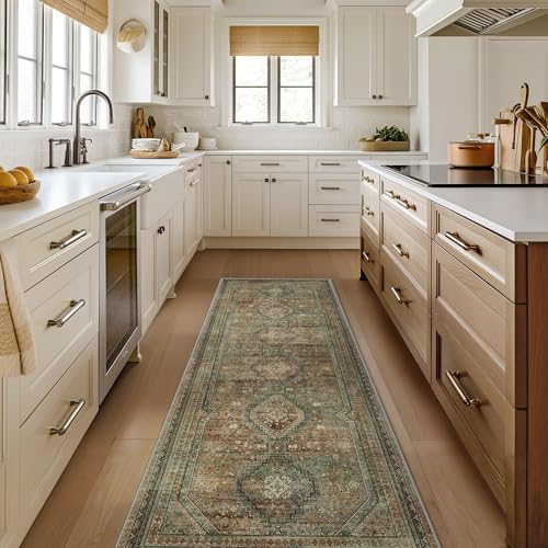GENIMO 2x7 Non Slip Hallway Runner Rug, Machine Washable, Thin & Low Pile Lightweight for Kitchen, Laundry, Entryway, Bedroom & Living Room, Brown