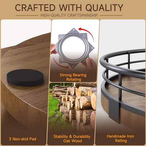 Image of Farmhouse Oak 12 inch Lazy Susan Turntable Organizer for Cabinet, Round Wooden Lazy Susan Organization and Storage for Dining Table, Pantry, Kitchen, Countertop, Cupboard,Home Decor, Walnut Wood