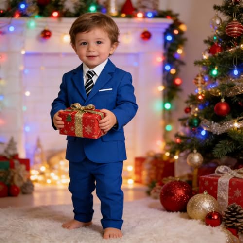 Image of Baby Boy Formal Suit for Toddler Infant Tuxedo Dress Suits | Little Gentleman, Wedding Ring Bearer Outfit, Vest Pants Long-Sleeve Shirt Tie, Birthday Party Christmas Prom, Classic