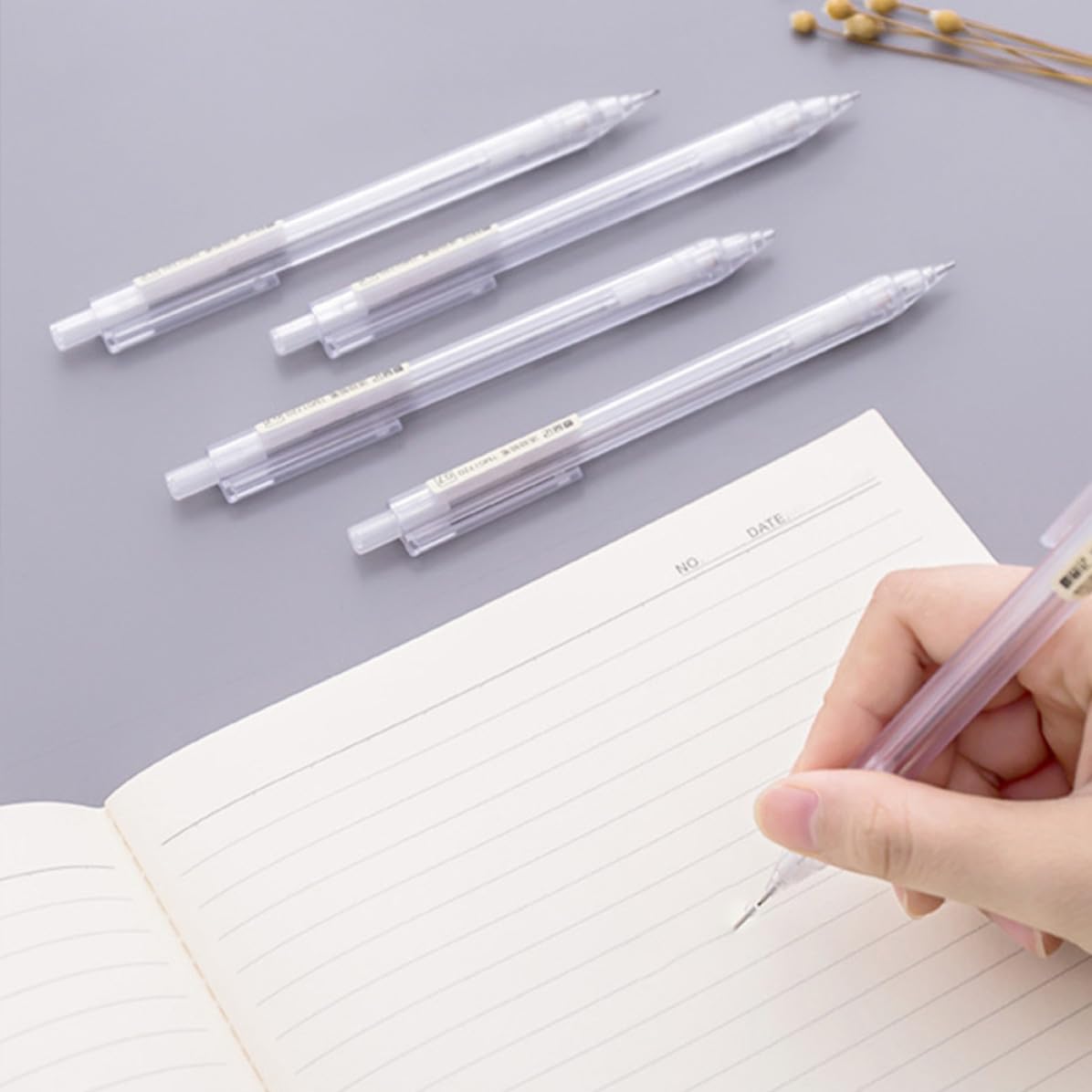 LIFKOME 50 Piezas Lápiz Mecánico Transparente Diseño Único y Agarre Cómodo, Punta 0.5mm, Adecuado para Dibujo y Uso Escolar Diario