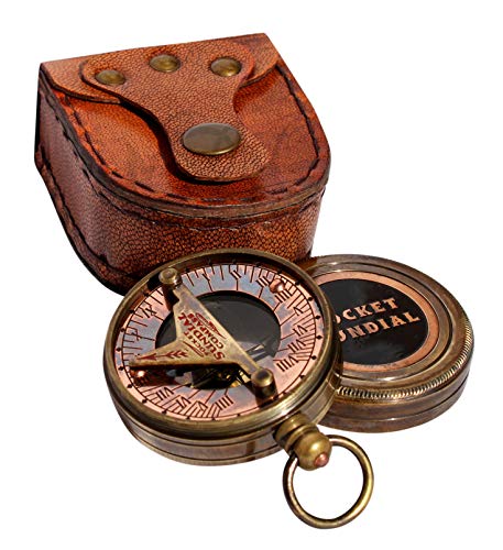 MAH Pocket Sundial Compass, Both Side Handwork on The Bird with Stamped Leather case. C-3170