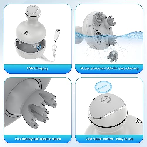 Image of COMFIER Electric Scalp Head Massager with 4 Soft Silicone Massage Heads, Portable Hair Massager for Hair Growth, Relieve Stress, Head Scratcher for Deep Relaxation, Dog Cat Massager, Gray