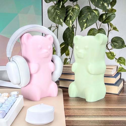 Soporte para auriculares en forma de oso de goma - Soporte lindo para audífonos - Accesorios kawaii para escritorio - Compatible con la mayoría de los auriculares (Menta) miniatura 4