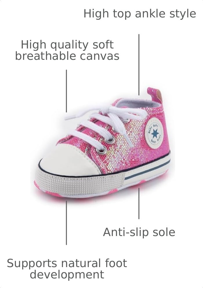 Image of Unisex Baby Girls Boys Canvas High-top Shoes, Newborn Infant Anti-Slip Soft Sole Frist Walking Breathable Sneakers