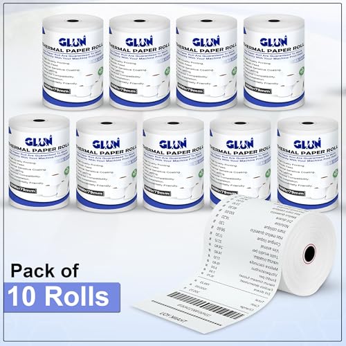 Image of GLUN 79MM x 50M Thermal Paper Rolls (3 Inch, 55 GSM) for POS & Billing Machine - Receipt Printer Paper Roll - Pack of 10