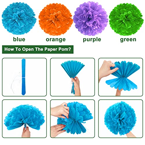 Image of TURNMEON 32 Pcs Fiesta Party Decorations, Mexican Party Decorations 26 Colorful Hanging Paper Fans 4 Pom Poms Pennant Garland String for Mexican Decorations Photo Props Carnival Birthday Taco Tuesday