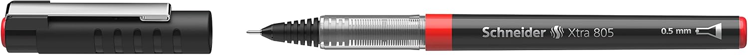 Schneider Xtra 805 Rollerball Pen with Tube Tip 0.5 mm Stainless Steel Pack of 10 Black red