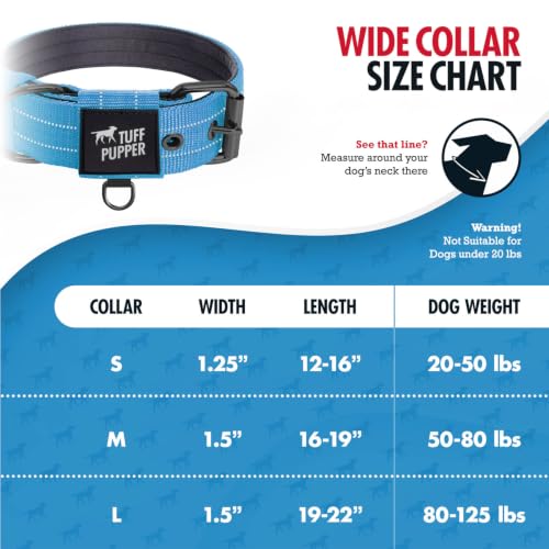 Image of Tuff Pupper Heavy Duty Tactical Dog Collar | 1.5 inch Wide Ballistic Nylon | Reflective Stitching | Integrated ID Tag Holder | Stainless Steel Buckle | Padded Lining | Medium & Large Dogs (Teal, Medium)