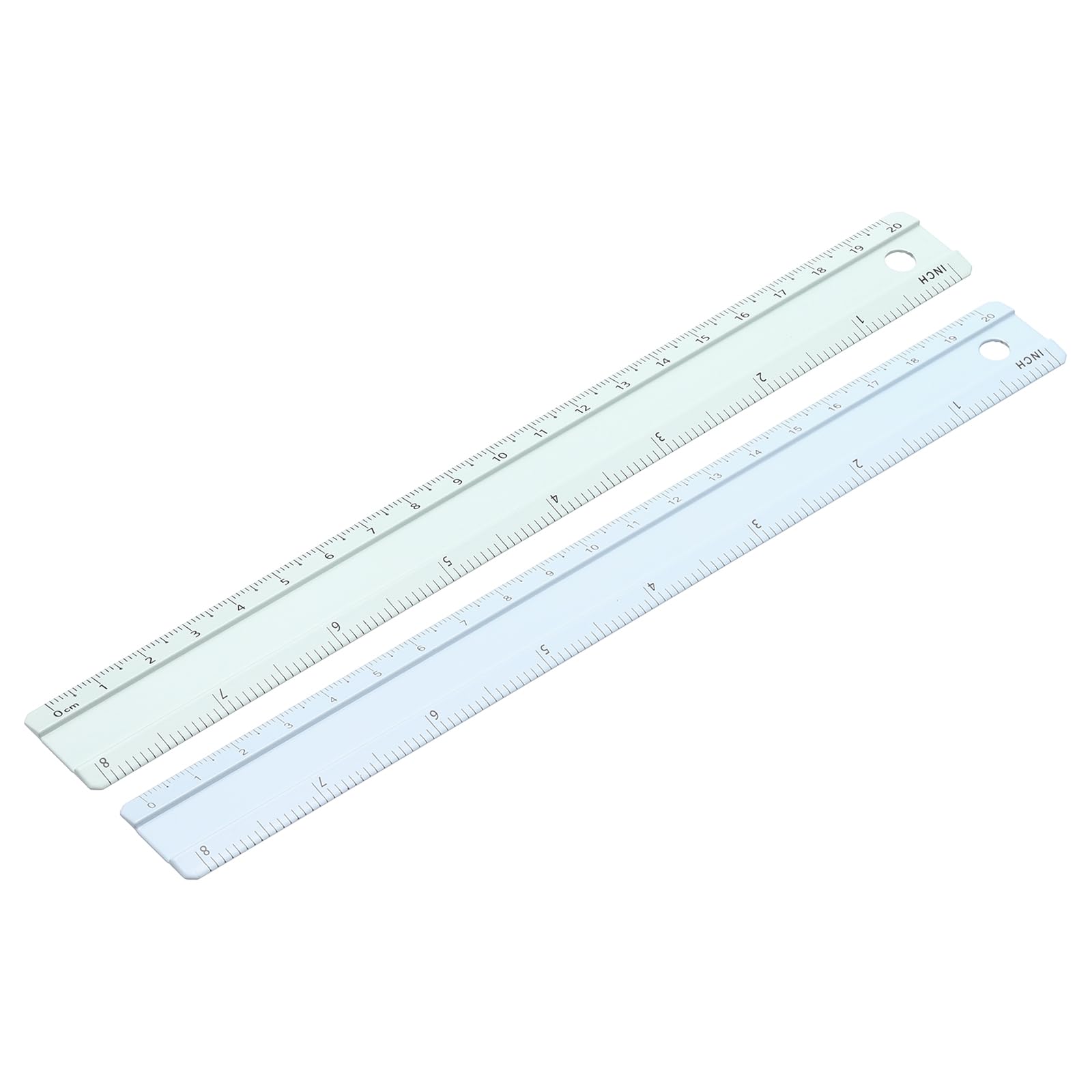 PATIKIL Metal Ruler 8 Inch/20cm, 2 Pcs Aluminum Straight Edge Ruler, Dual Scale Measuring Tool with Inch/Centimeter Scales & Hole for Math Office Drawing Engineering Home, Green/Blue
